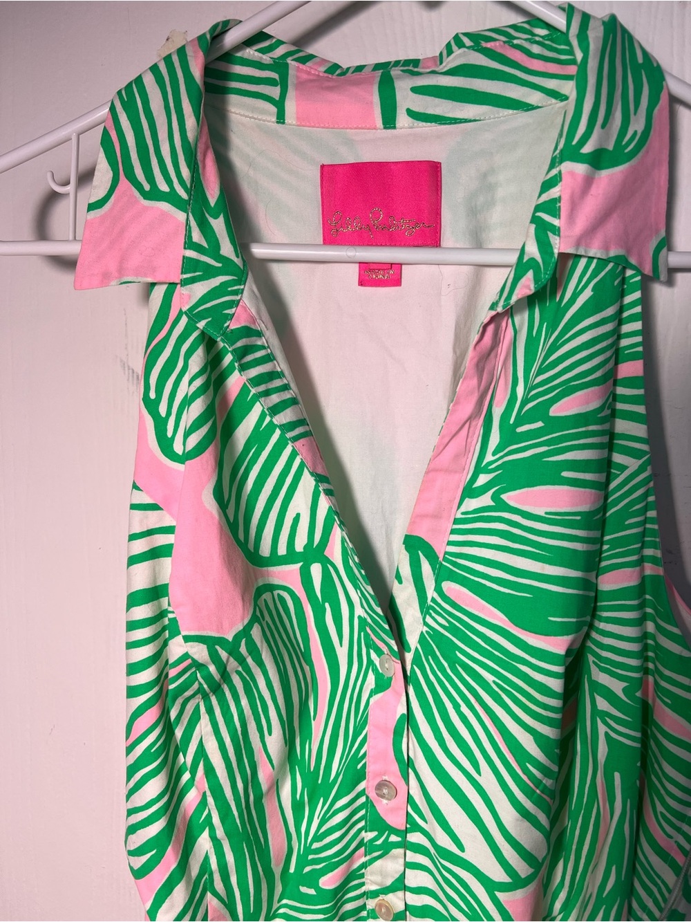Lilly Pulitzer Pink Dress with Green Leaf Print Halter Tie Waist - Picture 7 of 8